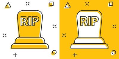 icône de tombe d'halloween de dessin animé de vecteur dans le style comique. pictogramme d'illustration de signe de pierre tombale. concept d'effet d'éclaboussure d'entreprise de déchirure.