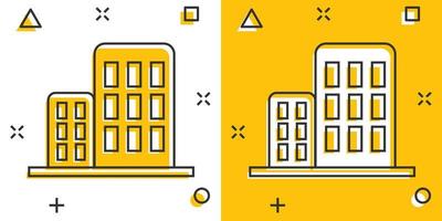 bâtiment de dessin animé de vecteur dans le style comique. pictogramme d'illustration de signe de maison. construction d'un concept d'effet d'éclaboussure d'entreprise.