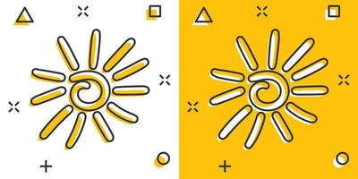 icône de soleil dessiné à la main de vecteur dans le style comique. pictogramme d'illustration de signe d'été. concept d'effet d'éclaboussure d'entreprise de soleil.