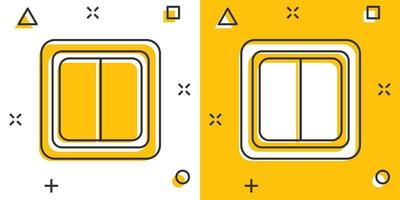 icône de commutateur de lumière électrique de dessin animé de vecteur dans le style comique. pictogramme d'illustration de signe d'interrupteur d'alimentation. concept d'effet d'éclaboussure d'entreprise à haute tension.