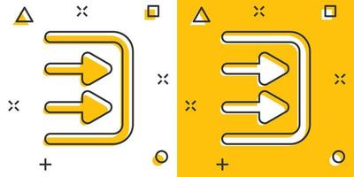 icône de connexion dans le style comique. illustration de vecteur de dessin animé accès flèche sur fond blanc isolé. concept d'entreprise d'effet d'éclaboussure d'entrée de porte.