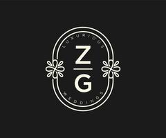 modèle de logos de monogramme de mariage lettre initiales zg, modèles minimalistes et floraux modernes dessinés à la main pour cartes d'invitation, réservez la date, identité élégante. vecteur