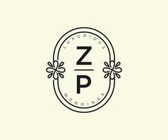 modèle de logos de monogramme de mariage lettre initiales zp, modèles minimalistes et floraux modernes dessinés à la main pour cartes d'invitation, réservez la date, identité élégante. vecteur