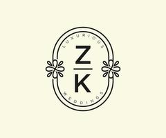 modèle de logos de monogramme de mariage lettre initiales zk, modèles minimalistes et floraux modernes dessinés à la main pour cartes d'invitation, réservez la date, identité élégante. vecteur