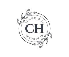 ch initiales lettre modèle de logos de monogramme de mariage, modèles minimalistes et floraux modernes dessinés à la main pour cartes d'invitation, réservez la date, identité élégante. vecteur