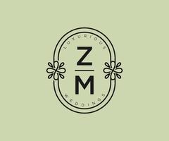 modèle de logos de monogramme de mariage lettre initiales zm, modèles minimalistes et floraux modernes dessinés à la main pour cartes d'invitation, réservez la date, identité élégante. vecteur