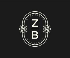 modèle de logos de monogramme de mariage lettre initiales zb, modèles minimalistes et floraux modernes dessinés à la main pour cartes d'invitation, réservez la date, identité élégante. vecteur