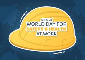 journée mondiale de la sécurité et de la santé au travail le 28 avril illustration avec outil mécanique en dessin animé plat dessiné à la main pour une bannière web ou un modèle de page de destination vecteur