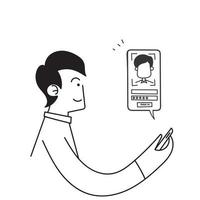 téléphone intelligent mobile doodle dessiné à la main avec vecteur d'illustration de l'application de reconnaissance faciale