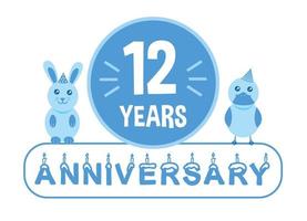 12e anniversaire. bannière de célébration d'anniversaire de douze ans avec thème bleu pour les enfants. vecteur