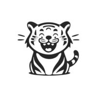 logo noir et blanc mignon et positif avec l'image d'un tigre qui rit. vecteur