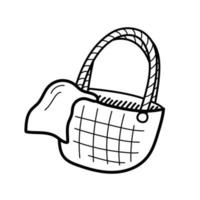 sac de plage d'été pour les vacances isolé sur fond blanc. illustration de doodle contour vectoriel