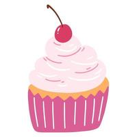 cupcake délicieux dessiné à la main en style cartoon. illustration vectorielle de bonbons, desserts, pâtisseries vecteur