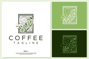 modèle de logo de grain de café avec motif feuille. modèle de conception de logo de café de feuille.