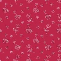 modèle sans couture avec tasse, plante de coeur et petits coeurs. modèle vectorielle continue dans le style doodle. modèle pour tissu, textiles, papier d'emballage, papier peint et autres décorations. vecteur