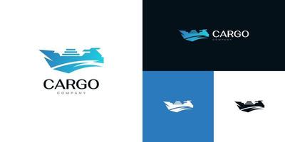 conception abstraite et moderne du logo du cargo bleu. logo du navire pour la livraison ou l'identité de la marque de la compagnie maritime vecteur