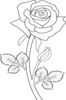 pages à colorier rose et livre pour enfants plantes dessinées à la main floraison nature gravure à l'encre vecteur