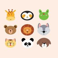 collection de têtes d'animaux mignons en illustration simple vecteur