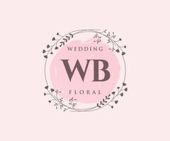 modèle de logos de monogramme de mariage lettre initiales wb, modèles minimalistes et floraux modernes dessinés à la main pour cartes d'invitation, réservez la date, identité élégante. vecteur