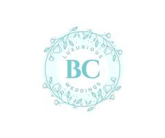 bc initiales lettre mariage monogramme logos modèle, modèles minimalistes et floraux modernes dessinés à la main pour cartes d'invitation, réservez la date, identité élégante. vecteur