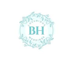 bh initiales lettre modèle de logos de monogramme de mariage, modèles minimalistes et floraux modernes dessinés à la main pour cartes d'invitation, réservez la date, identité élégante. vecteur