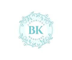 modèle de logos de monogramme de mariage lettre initiales bk, modèles minimalistes et floraux modernes dessinés à la main pour cartes d'invitation, réservez la date, identité élégante. vecteur