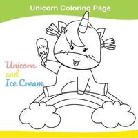 page de feuille de travail de coloriage de licorne. activité de coloriage pour les enfants. illustration de licorne mignonne. contour de vecteur pour la coloration.