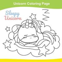 page de feuille de travail de coloriage de licorne. activité de coloriage pour les enfants. illustration de licorne mignonne. contour de vecteur pour la coloration.