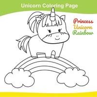 page de feuille de travail de coloriage de licorne. activité de coloriage pour les enfants. illustration de licorne mignonne. contour de vecteur pour la coloration.