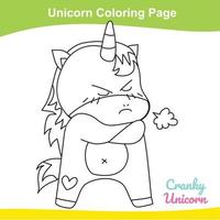 page de feuille de travail de coloriage de licorne. activité de coloriage pour les enfants. illustration de licorne mignonne. contour de vecteur pour la coloration.