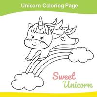 page de feuille de travail de coloriage de licorne. activité de coloriage pour les enfants. illustration de licorne mignonne. contour de vecteur pour la coloration.