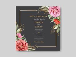 modèle de carte d'invitation de mariage aquarelle floral vecteur