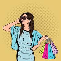 pop art comique shopping femmes vecteur stock illustration