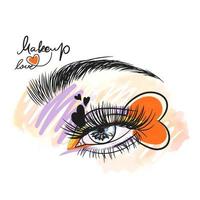 design de maquillage élégant dans les tons orange, style, longs cils, amour pour le maquillage vecteur