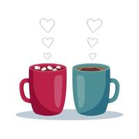 jolies tasses de café amoureux. ensemble pour toujours. concept de bonne saint valentin. illustration vectorielle en style cartoon plat. vecteur