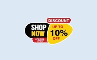 10 % boutique offre maintenant, dédouanement, mise en page de bannière de promotion avec style autocollant. vecteur