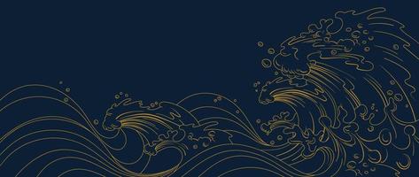vecteur de modèle de vague japonais traditionnel. fond de modèle d'art de ligne de vague d'océan oriental dessiné à la main de luxe doré. illustration de conception d'art pour l'impression, le tissu, l'affiche, la décoration de la maison et le papier peint.