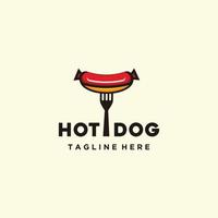 hot-dog logo saucisse avec fourchette vector art illustration bon pour le restaurant ou le café