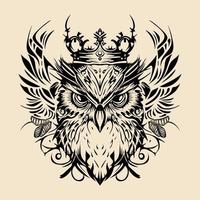 tête de hibou avec couronne illustration tribale dessinée à la main vecteur