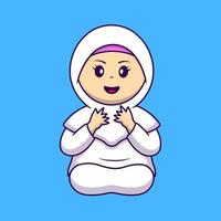 jolie fille musulmane priant illustration d'icônes vectorielles de dessin animé. concept de dessin animé plat. adapté à tout projet créatif. vecteur