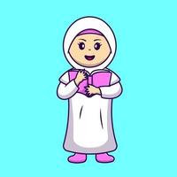 jolie fille musulmane tenant illustration d'icônes vectorielles de dessin animé de livre. concept de dessin animé plat. adapté à tout projet créatif. vecteur