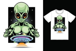 extraterrestre attrapant une illustration d'ovni avec un vecteur premium de conception de tshirt
