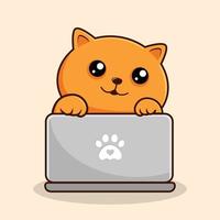 chat orange jouant au dessin animé pour ordinateur portable - vecteur de chat chatte orange