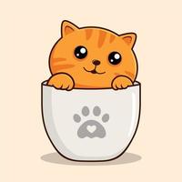 chat tigré orange dans une tasse - mignon chat orange rayé se cacher dans une tasse vecteur