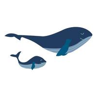 mère baleine bleue avec enfant. vecteur dessiné à la main