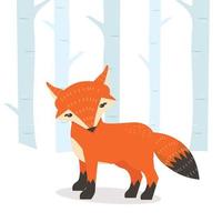 style plat mignon renard dessin animé renard en saison d'hiver vecteur