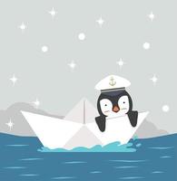 pingouin mignon sur un bateau en papier vecteur