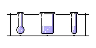 flacons de chimie en verre. ensemble de trois tubes de verre différents. vecteur