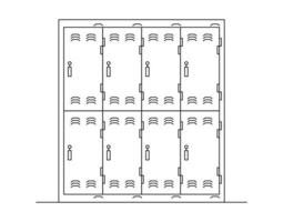 dessin au trait de casier scolaire. illustration vectorielle noir et blanc. vecteur