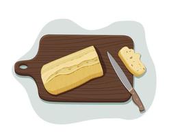 miche de pain blanc frais sur une planche à découper en bois avec une tranche de pain et un couteau. illustration vectorielle isolée dans un style plat réaliste. pour cartes postales, étiquettes, design, bannière, publicité vecteur